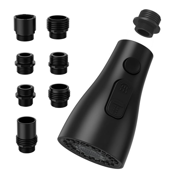 Matte Black FinishedPull Down Kitchen Faucet Head Replacement for Kitchen Faucet, 3-Modes & 7 Adapters