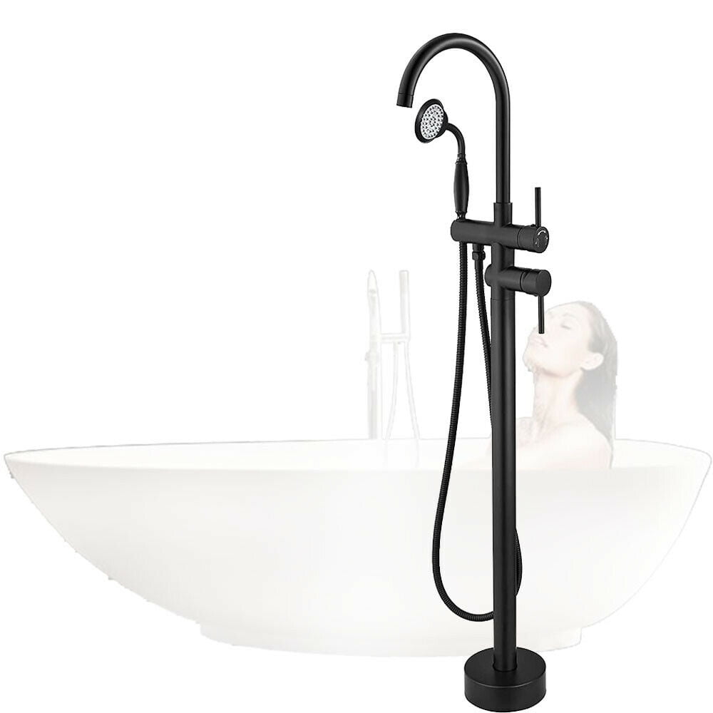 Matte Black Free Standing Waterfall Bathtub Faucet, Floor Mount Tub