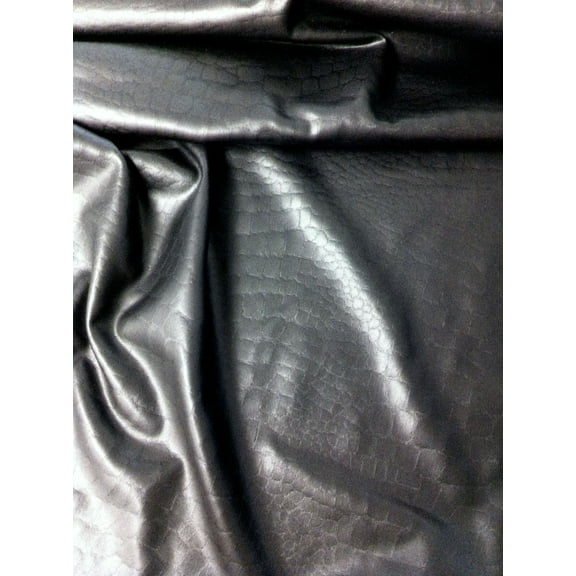 Matte Black Foil Subtle Reptile Pattern on Black Stretch Polyester Spandex Fabric by the Yard