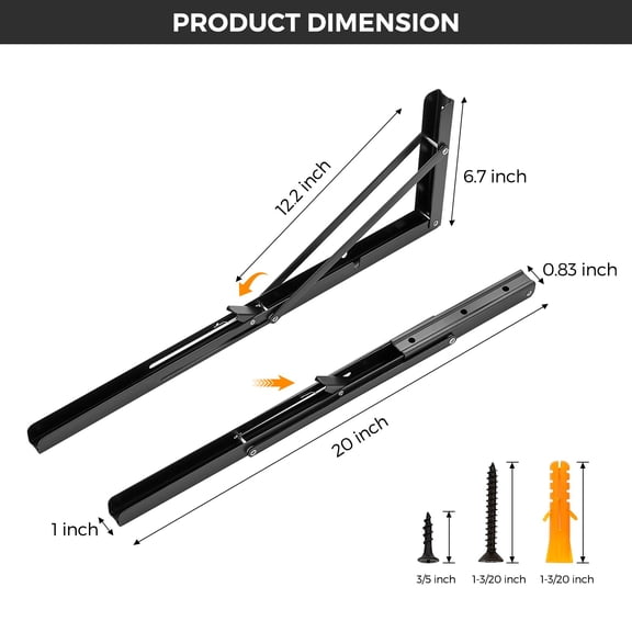 Matte Black Folding Shelf Brackets 20 Inch 2 Pack