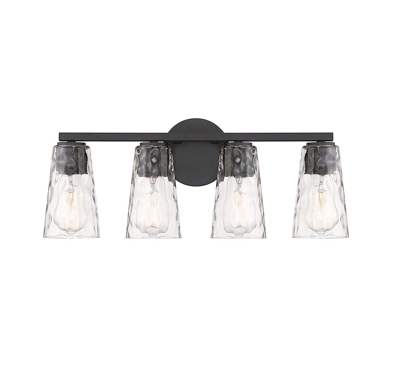 Matte Black 4-Light Vanity with Clear Water Glass Shades