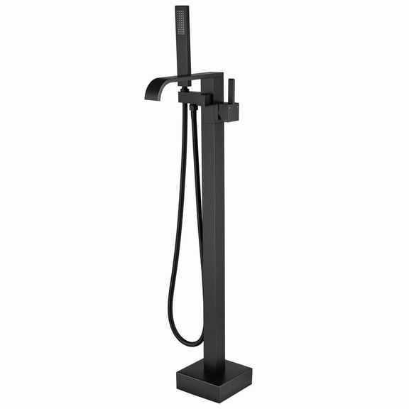 Matte Black Freestanding Bathtub Faucet Waterfall Tub Filler with Handheld Shower