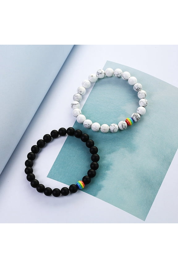 Matte Black Frosted White Turquoise Matching Bracelet