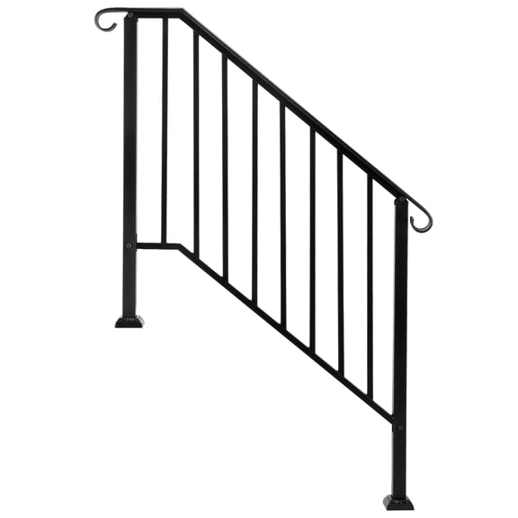 Matte Black Galvanized Iron Step Handrail Curved Single Picket Grab Rail Fits 3 or 4 Outdoor Steps with Complete Installation Hardware for Garden Porch Hotel Stairs