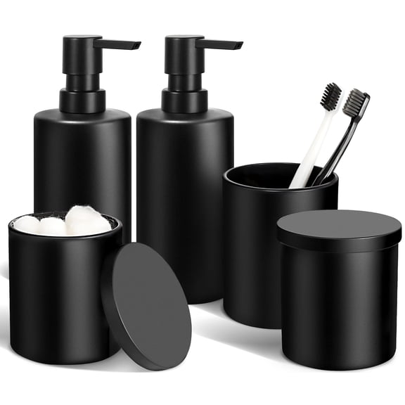 Matte Black Glass Bathroom Accessories Set, 5-Piece Organizer Set for Countertop Storage