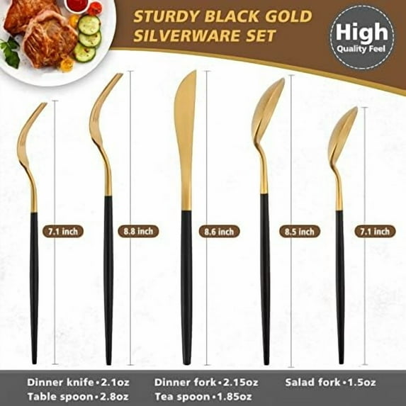 Matte Black Gold Silverware Set, 40-Piece Stainless Steel Flatware Cutlery Set Service for 8, Satin Finish Kitchen Utensil Set, Dishwasher Safe