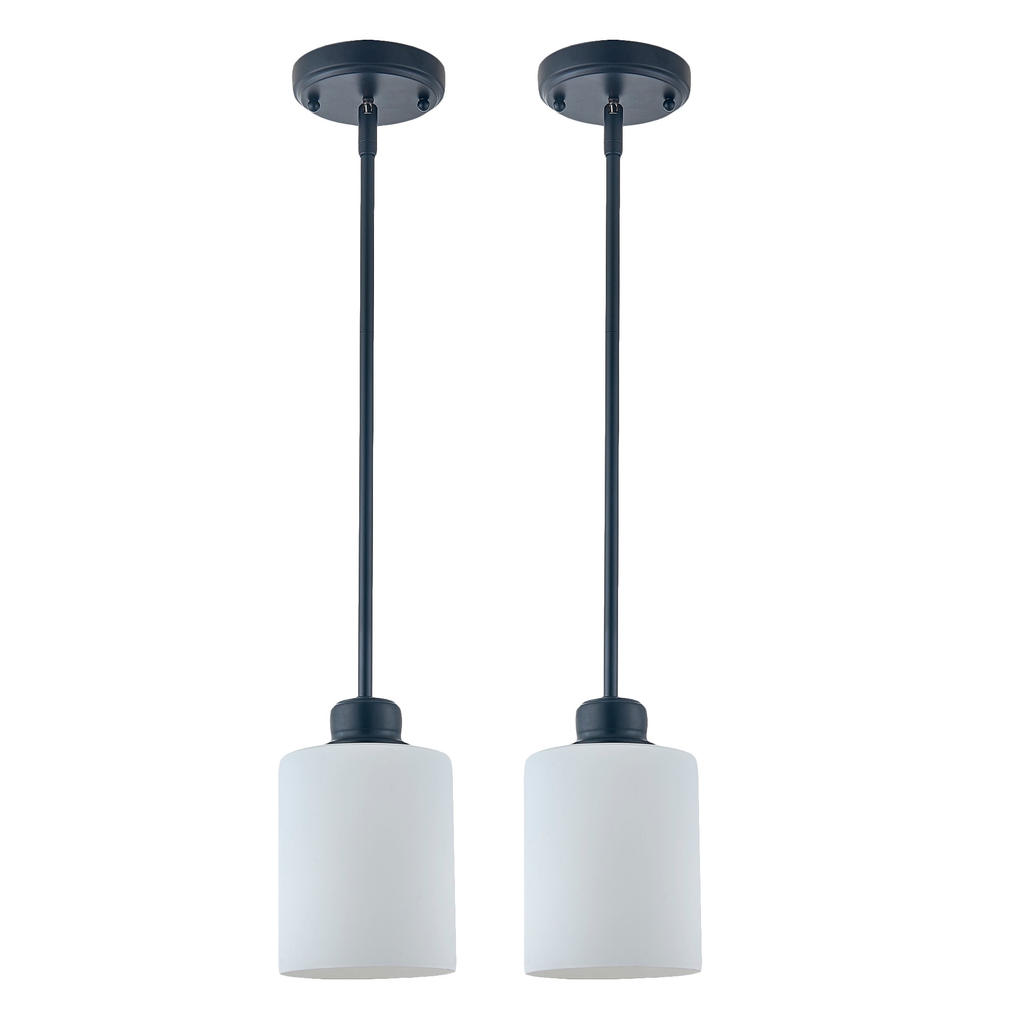 Matte Black Haddie 1-Light Mini Pendant, Dimmable with Frosted Glass Shade, Sloped Ceiling Compatible, 2-Pack