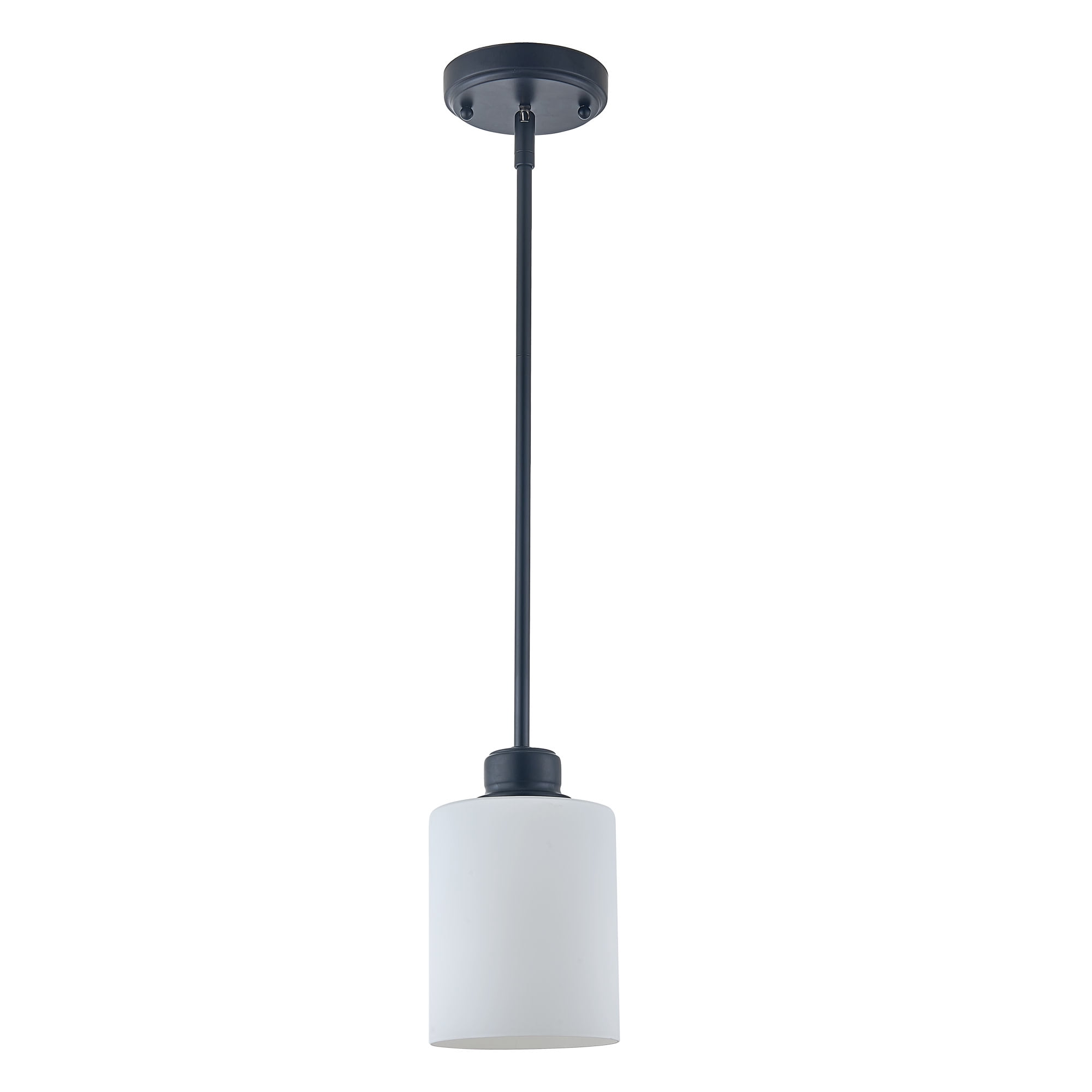 Matte Black Haddie 1-Light Mini Pendant, Dimmable with Frosted Glass Shade, Sloped Ceiling Compatible
