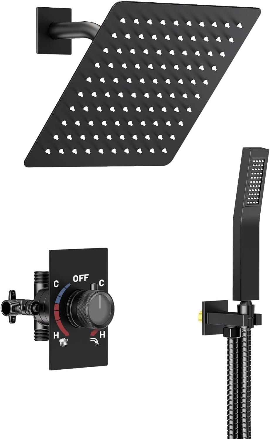 Matte Black Handheld Shower System 10 Inches Shower Faucet Set Wall