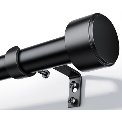 Heavy Duty Adjustable Curtain Rods for Windows, 1-Inch Diameter Matte Black Curtain Rod, 32-96 Inches