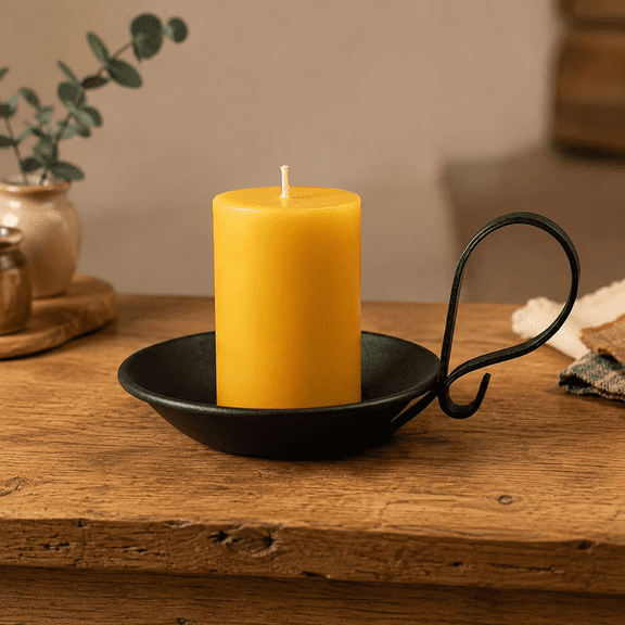 Matte Black Iron Candle Holder Industrial Design with Handle, Table Centerpiece for Home Decor