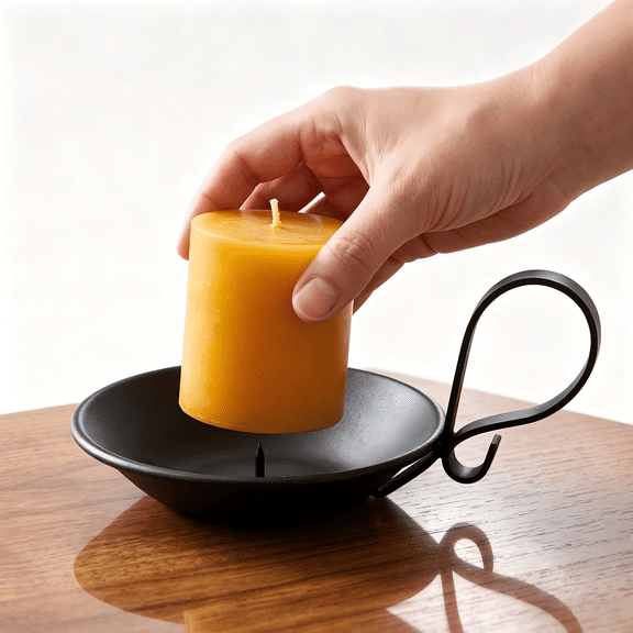 Black Candle Holder, Matte Black Iron Candle Holder with Handle and Safety Spike, Industrial Style Table Centerpiece