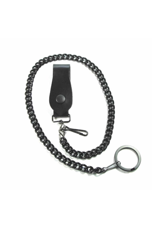 Matte Black Key Chain with Large Leather Fob 18"