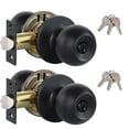 thumbnail image 1 of Matte Black Keyed Entry Door Knob Set 2pcs with 3 Keys for Entrance Doors Adjustable Pins 30-50mm, 1 of 7