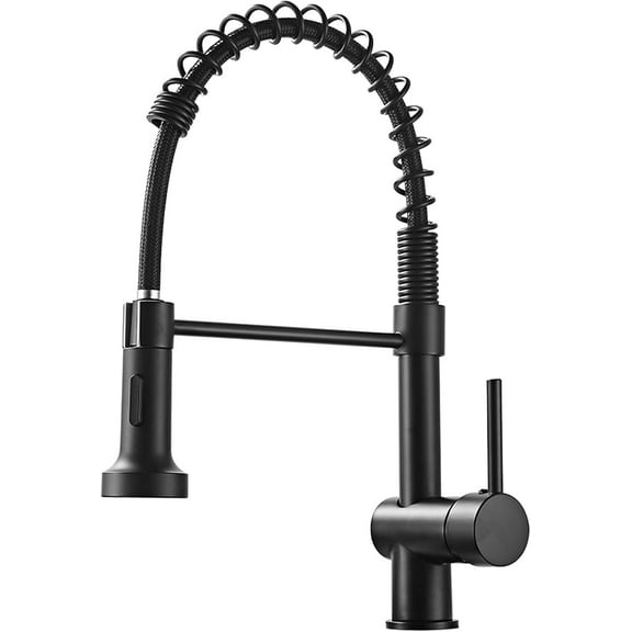 Matte Black Kitchen Faucet Contemporary Spring Kitchen Sink Faucet with Pull Down Sprayer, Solid Brass Single Handle Swivel Kitchen Mixer Tap for Hot and Cold Water