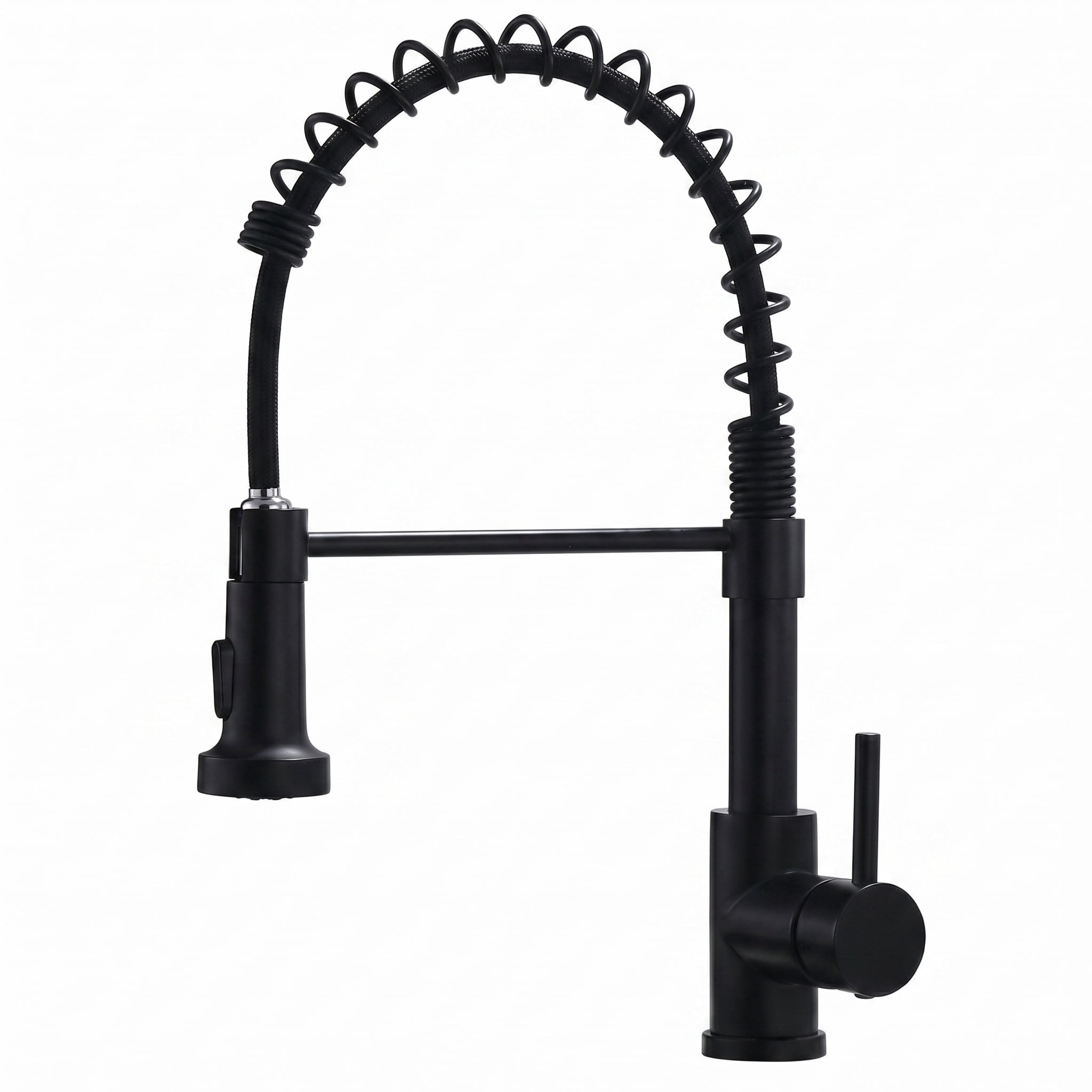 Matte Black Kitchen Faucet with High Arc Spring Spout, Commercial Grade 304 Stainless Steel & E-Coating for Rust/ Corrosion Resistance, 2 Spray Modes, for Bar, RV Sink