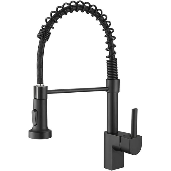 Matte Black Kitchen Faucet with Pull Down Sprayer, 3-Function Spring Swivel Kitchen Sink Brass Single Handle Single Hole Kitchen Mixer Tap for Hot and Cold Water