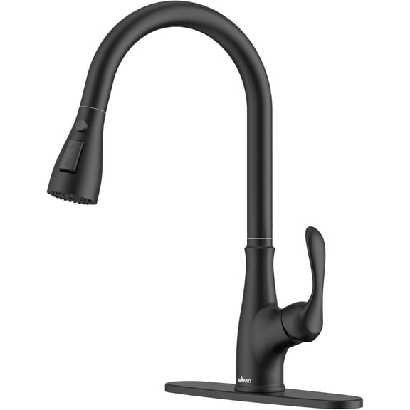 Matte Black Kitchen Faucet with Pull Down Sprayer, Single Handle Commercial High Arc One Hole Sink Faucets for Kitchen Sink, cUPC-Certified Pull-Out Hose, Water Supplies & Valve