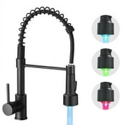Matte Black Kitchen Faucet with LED Sprayer Single Handle Pull Down Sink Faucet
