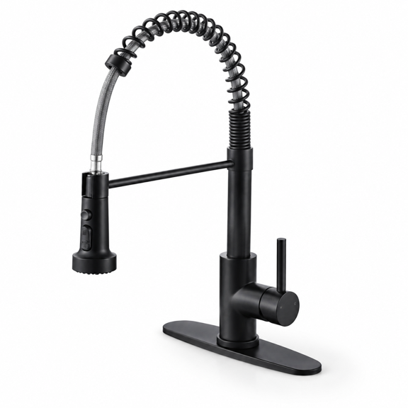 Matte Black Kitchen Faucet with Pull Down Sprayer, 3-Function Stainless Steel Sink Fixture