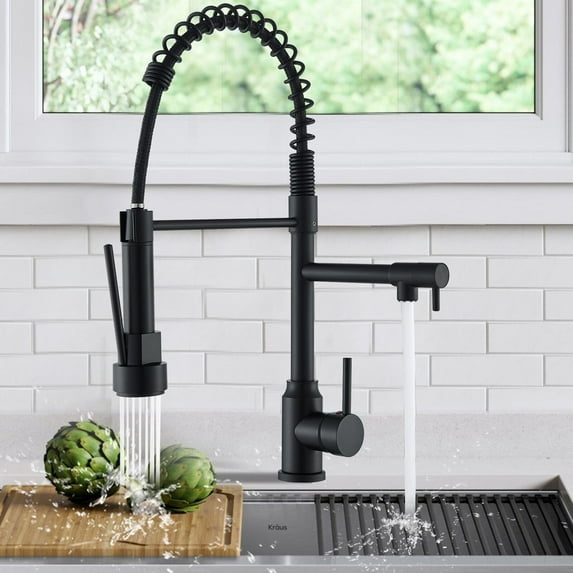 Delta Rhett Pro Matte Black Kitchen Faucet – Single Hole, Pull-Down Sprayer, Commercial Style