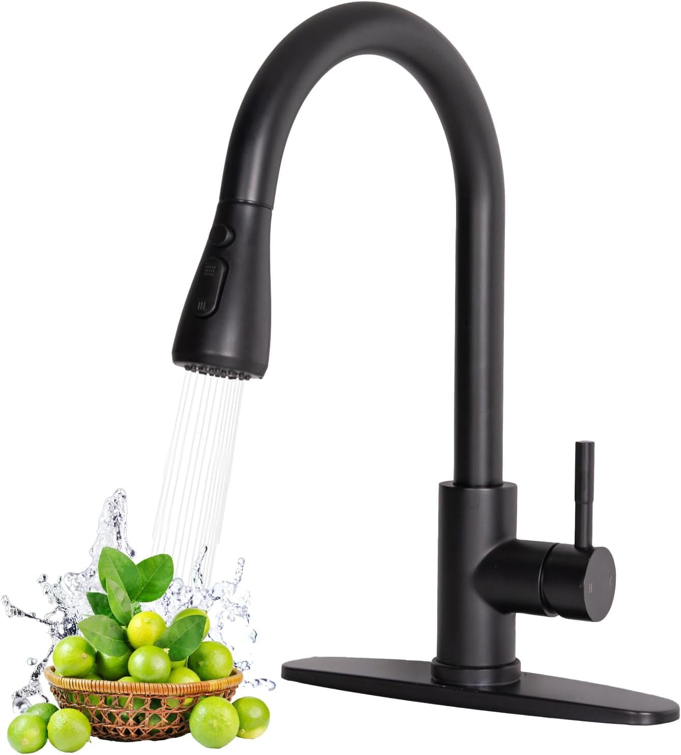 Matte Black Kitchen Faucets, Kitchen Faucets with Pull Down Sprayer, High Arc Single Handle Stainless Steel Sink Faucets 1 Holes, Kitchen Sink Faucets for Farmhouse Camper Laundry Rv Bar