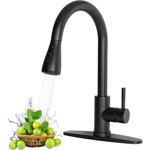 Matte Black Kitchen Faucets, Kitchen Faucets with Pull Down Sprayer, High Arc Single Handle Stainless Steel Sink Faucets 1 Holes, Kitchen Sink Faucets for Farmhouse Camper Laundry Rv Bar