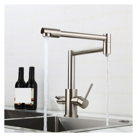 Matte Black Kitchen Folding Faucet With Pure Water Cold Hot Kitchen Modern Drinking Water 3 Way Filtered Faucet Mixer ,Bar Laundry RV Farmhouse