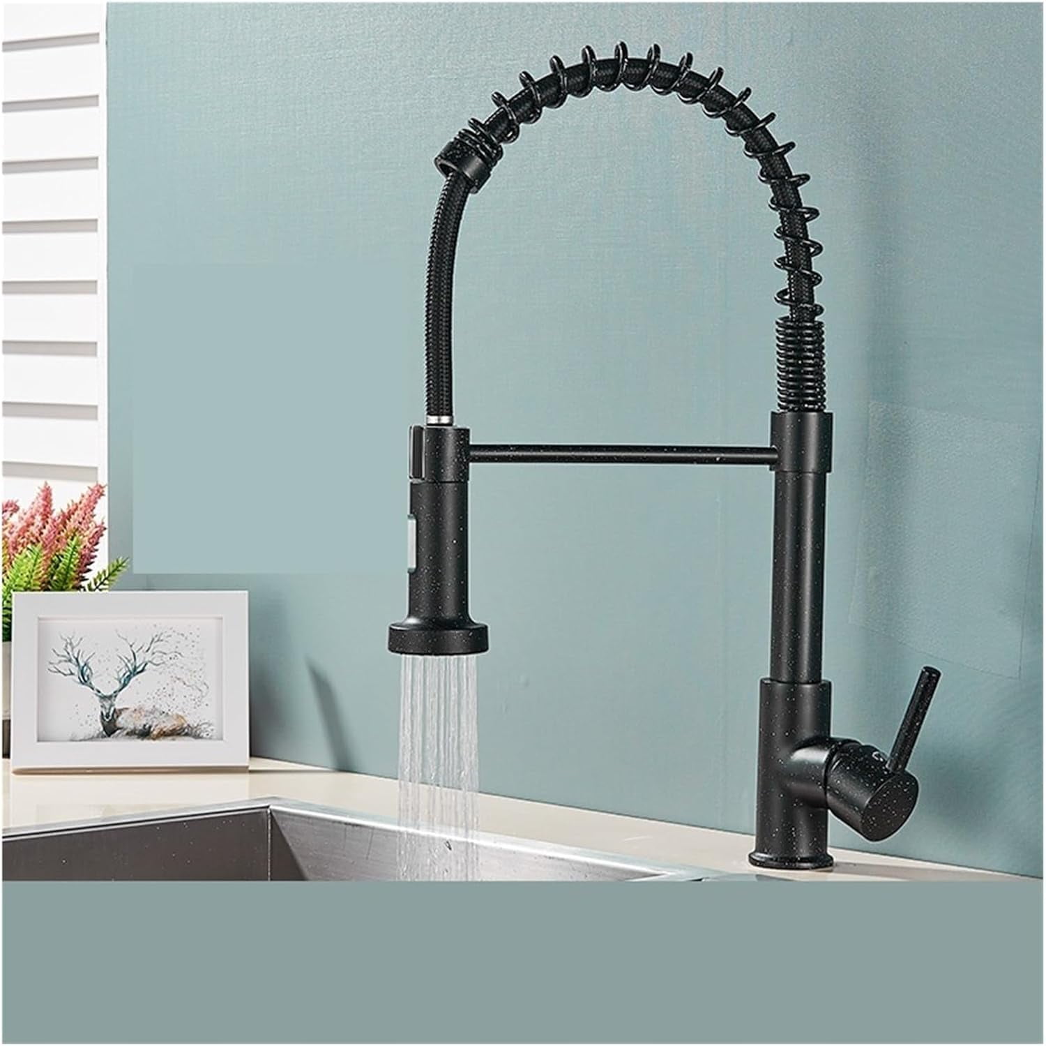 Matte Black Kitchen Sink Faucet Pull Down Kitchen Faucet Single Handle Mixer Tap 360 Rotation ...