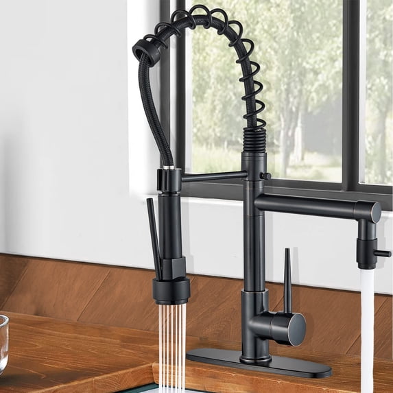 Matte Black Kitchen Sink Faucet Single Handle Pull Down Sprayer Swivel Mixer Tap For Daily Life