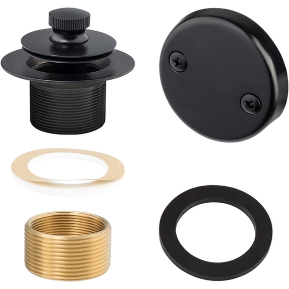 Matte Black Lift & Turn Tub Trim Set with Two-Hole Overflow Faceplate and No Putty Gasket, Bathtub Conversion Kit Assembly with Universal Fine/Coarse Thread, No Putty Installation by