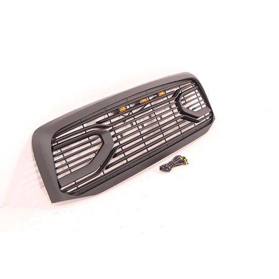 Matte Black Martin Style Front Grille with 3 Amber LED Lights Compatible with 2006-2008 Dodge Ram 1500 / 2006-2009 Ram 2500 3500 ABS Racing Replacement Grill