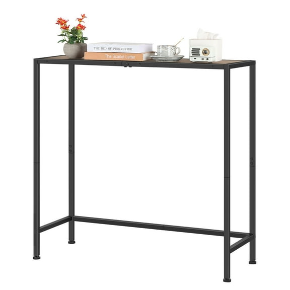 Matte Black Metal & Ivory Gray Particleboard Console Table Entryway Table with Middle Support Bar for Hallway, Living Room
