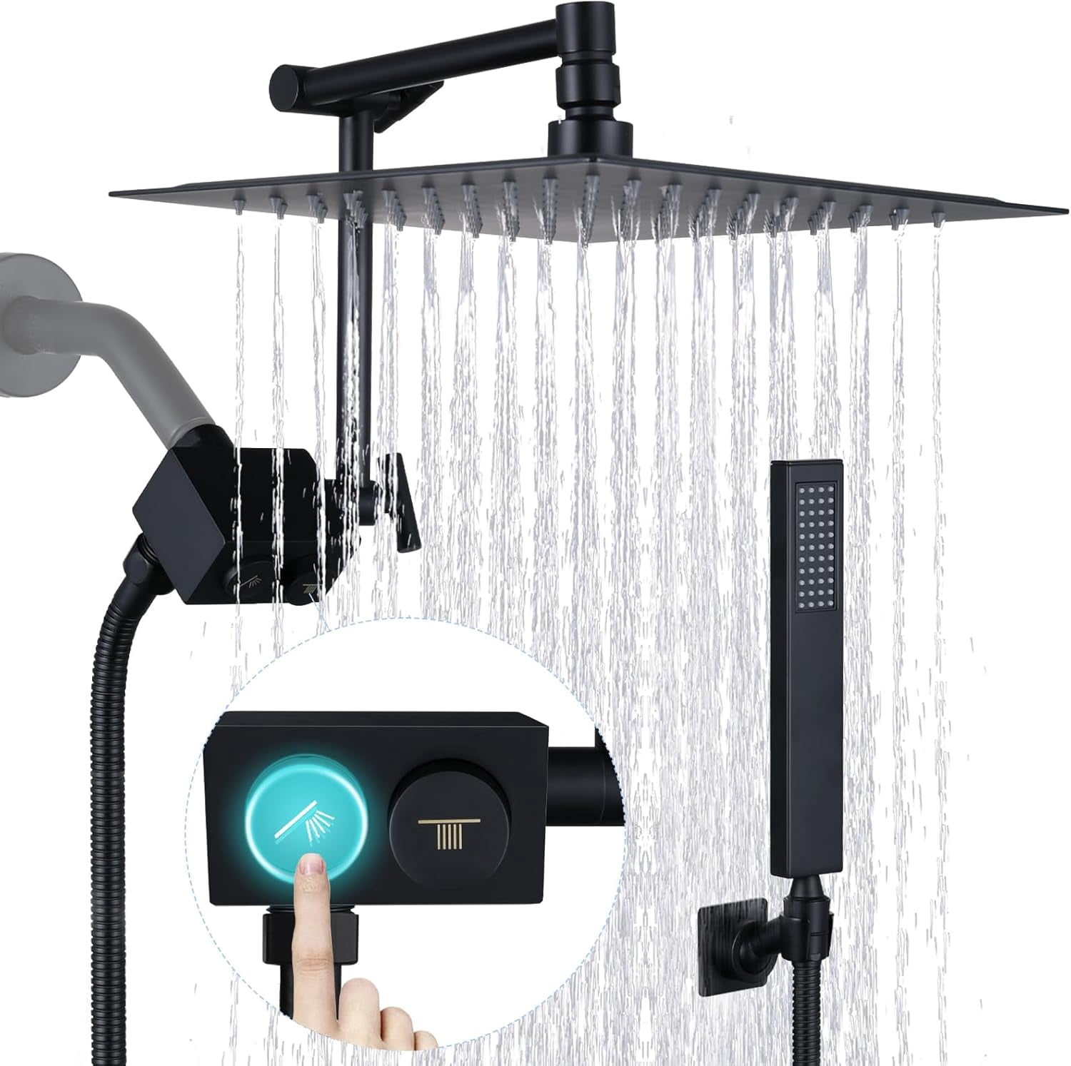 Matte Black All Metal Rain Shower Head with Handheld Spray, 10 Inch ...