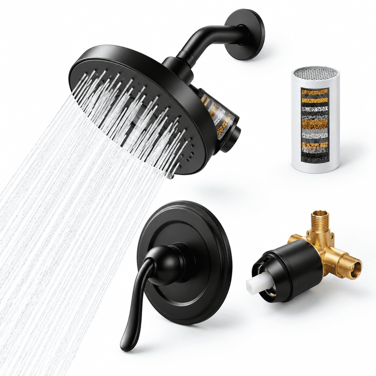 Matte Black Modern 2-Piece Filtered 6-inch 3-Function Handheld Shower ...