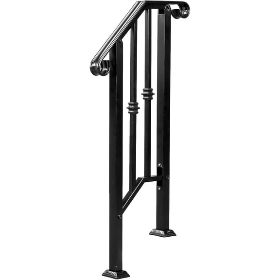 Matte Black Outdoor 1-Step Iron Handrail, Single-Tier Safety Rail for Entryway Thresholds & Garden Edges, Weather-Resistant Metal Railing for Low Steps, Industrial Style