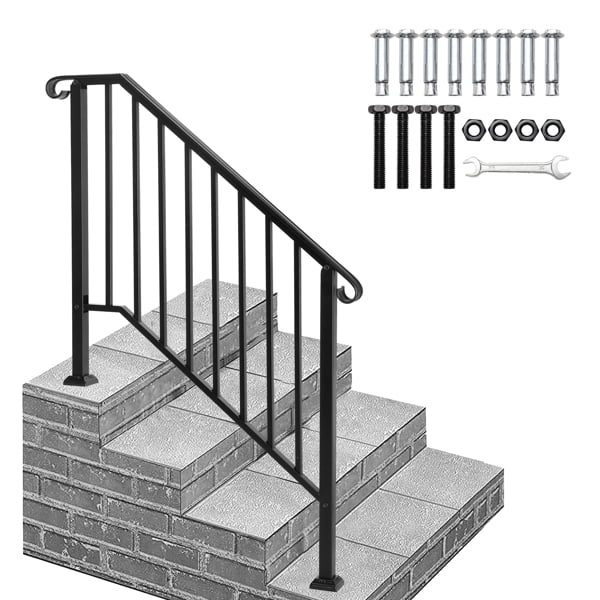 Matte Black Outdoor 3 Level Iron Handrail, Suitable for Gardens, Residential Buildings, Commercial Office Buildings, Hotels