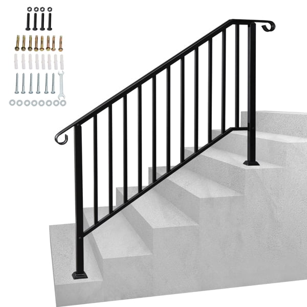 Matte Black Outdoor 4 Level Iron Handrail, Suitable for Gardens, Residential Buildings, Commercial Office Buildings, Hotels