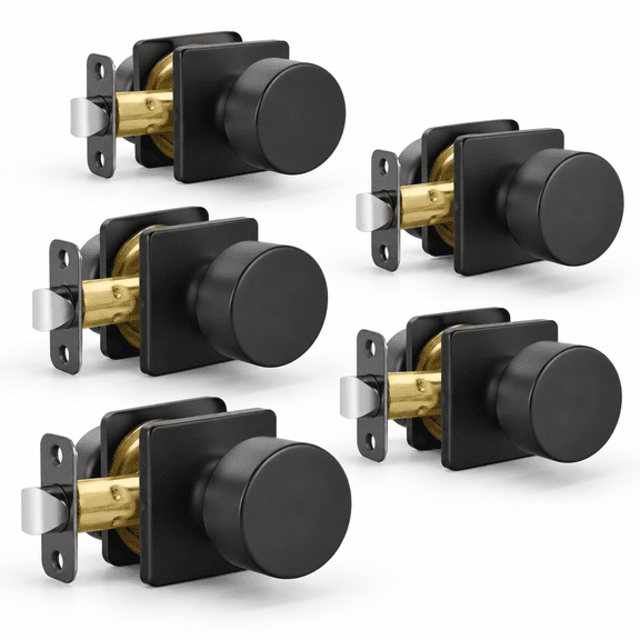 Matte Black Passage 5 Pack Interior Door Knobs for Hallways and Closets
