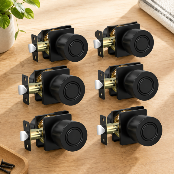 Matte Black Passage Door Knobs, 6 Pack, Interior Closet Door Handles