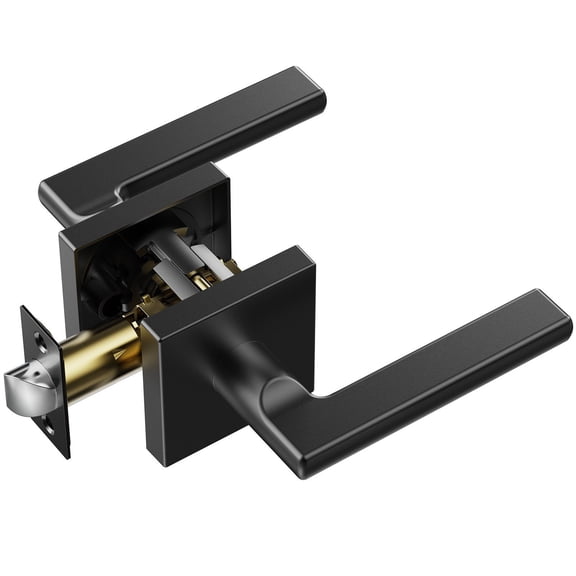 Matte Black Passage Door Lever 1 Pack Reversible Left or Right Hand Non Locking 45 Degree Rotation Universal Square Interior Handle for Hallways Closets Meeting Rooms