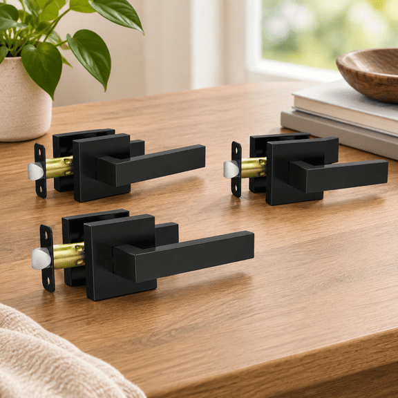 Matte Black Passage(No Lock) 4 Pack Square Interior Door Handles For Hallway Closets