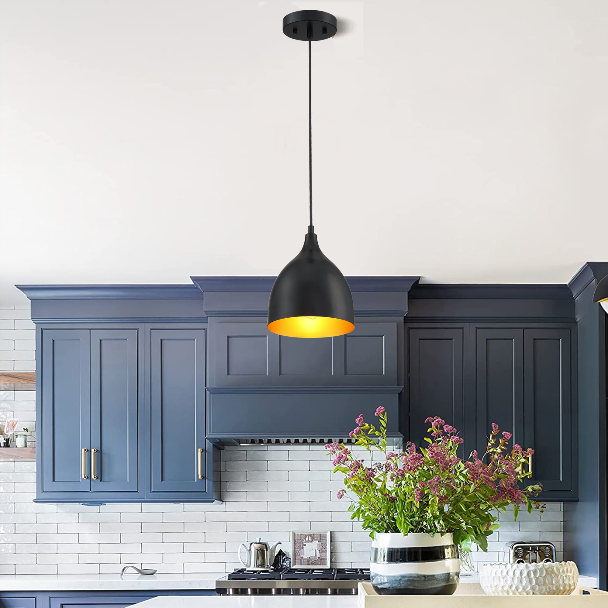 Matte Black Mini Pendant Light with Gold Interior