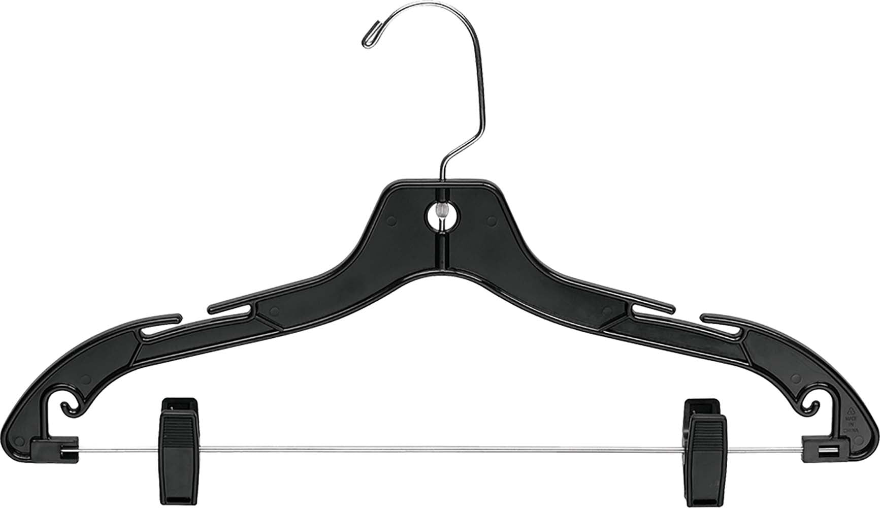 Matte Black Plastic Combo hanger with Adjustable Clips and Notches, (Box of 25)