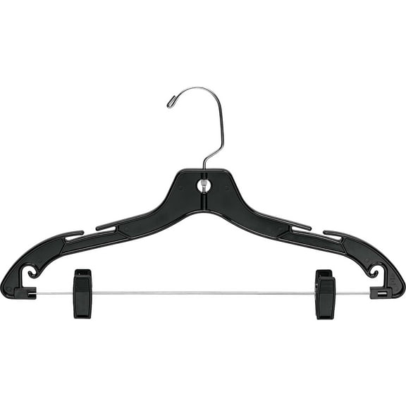 Matte Black Plastic Combo hanger with Adjustable Clips and Notches, (Box of 25)