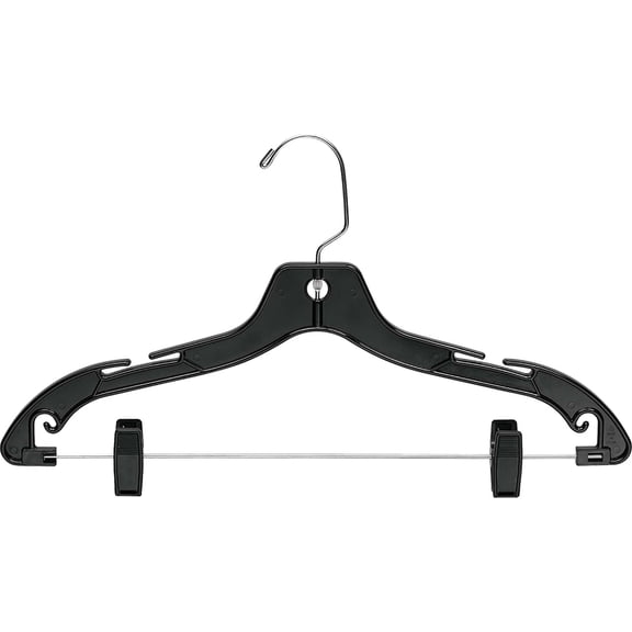Matte Black Plastic Combo hanger with Adjustable Clips and Notches, (Box of 50)