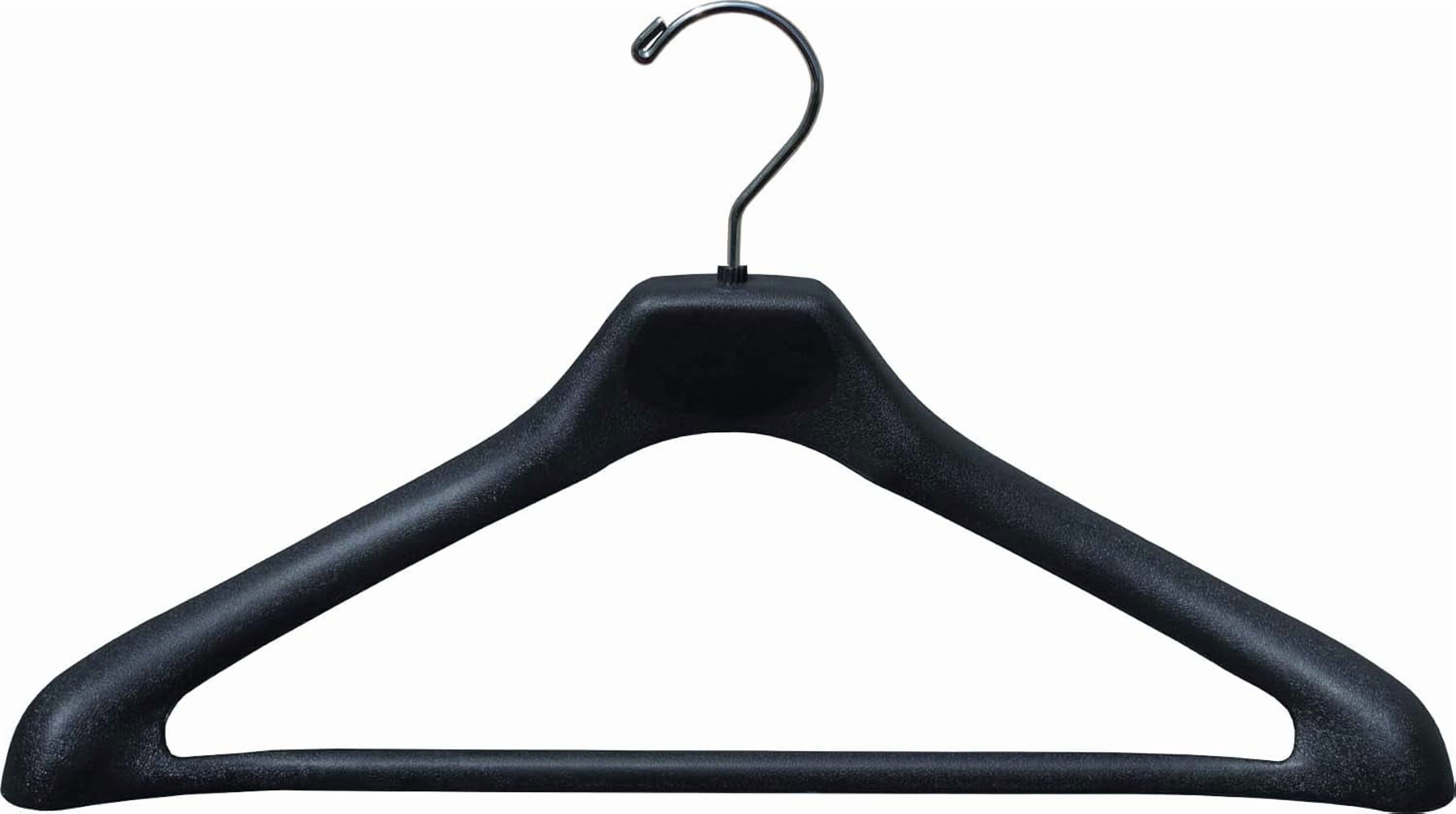 Matte Black Plastic Suit Hanger with Bar and Wide Shoulder in 17" Length X 1.5" Thick with Contoured Body and Chrome Hardware, Box of 12