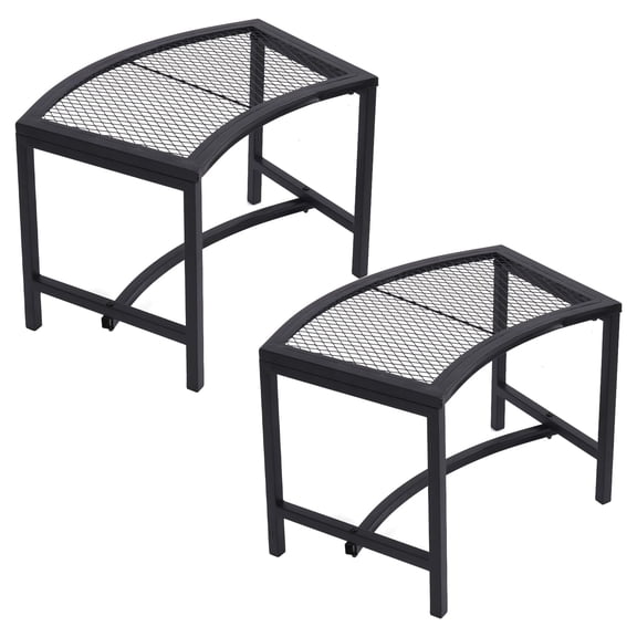 Matte Black Powder-Coated Metal Curved Mesh Backless Outdoor Bench Set For Firepit Deck Patio Garden Seating