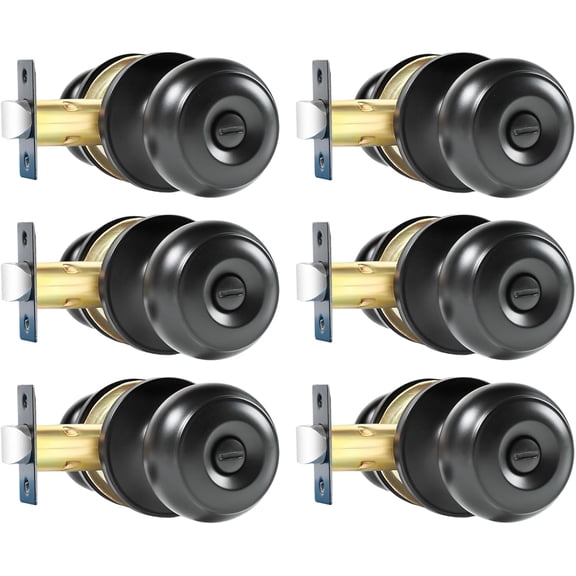 Matte Black Privacy Door Knobs, 6 Pack Heavy-Duty Interior Knobs