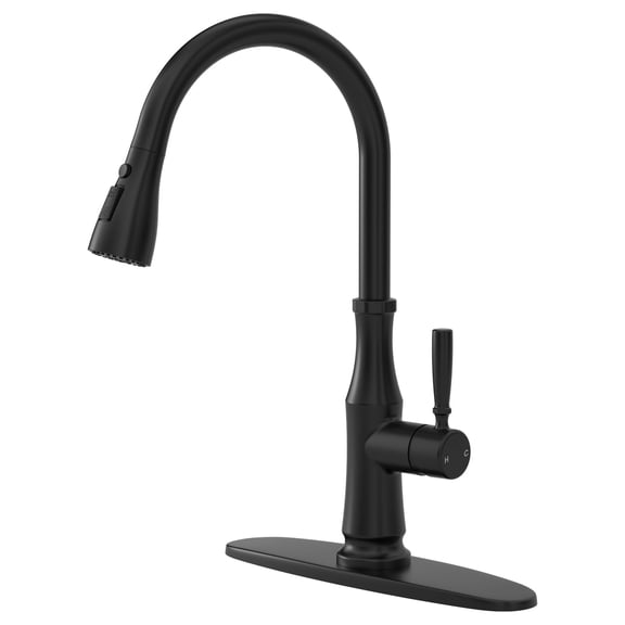 Matte Black Pull-Down Kitchen Faucet with 3 Modes Sprayer– High Arc Single-Handle Stainless Steel Faucet for 1 or 3-Hole Installation, Includes Deck Plate, for Kitchen, RV, Laundry & Bar Sinks